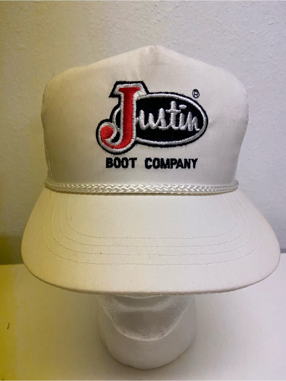 Vintage Justin Boot Company Hat White Rope Snapback Cowboy Western Cap OSFA